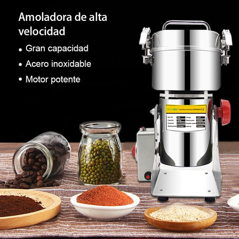 Graanmolen Elektrisch - Professionele - 700G - Kruiden maler - Sprice Grinder - Kruidenmolen - 304 Roestvrij Staal- 2500W - 220V -  26000RPM - Zilver