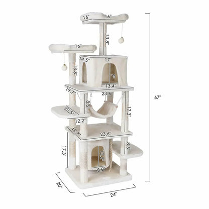 Kattenkrabpaal - 170 cm – Luxe Multi-Level Klimboom - met Krabpaal - voor Katten - Hangmat en Schuilhuisjes - Beige