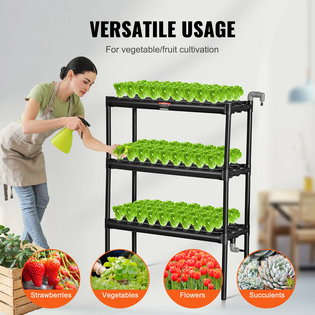 Hydrocultuur -Hydrocultuursysteem - Kweektafel -Hydrocultuurvoeding - Moestuintafel - Hydrocultuurkweeksysteem - 108 plaatsen 3 lagen - met watertimer Manden en sponzen