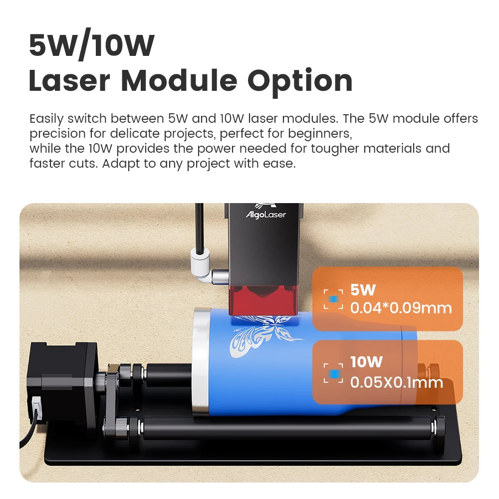 AlgoLaser 10W Laser Engraver with Rotary Roller Riasers Desktop Laser Engraving Machine for Beginners Metal Tumblers Logo Gift - QUORE