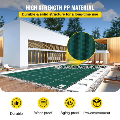 Zwembadafdekking - Zwembad Afdekzeil - Inground Zwembadden Veiligheidsafdekking -  16x30ft – Mesh & Solide Winterbescherming - Rechthoekige - Groen