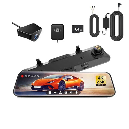 Dashcam Spiegel - Dashcam voor Auto – 12" - Touchscreen – 2.5K Achtercamera – GPS – Nachtzicht – Parkeermodus – WDR – 170° Groothoek - Hardwire-kit