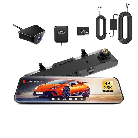 Dashcam Spiegel - Dashcam voor Auto – 12" - Touchscreen – 2.5K Achtercamera – GPS – Nachtzicht – Parkeermodus – WDR – 170° Groothoek - Hardwire-kit