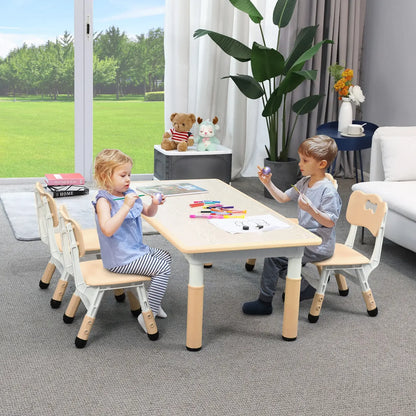 Kindertafel Set – Kinderbureau – Speeltafel – Kindermeubel – Studieplek – Verstelbare Hoogte – Duurzaam Kunststof Kaki