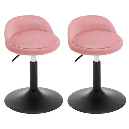 Velvet Barkrukken - Barstoel - Barkruk - Keukenstoel - Hoogte Verstelbaar & Draaibaar - Ergonomische - Comfortabele Stoelen voor Keuken, Woonkamer & Kantoor - Set van 2 - Roze