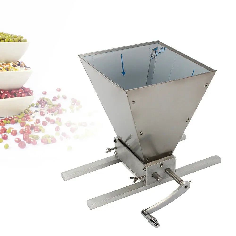 Grinder - Manual Malt Mill - Machine Household Herbs - Stainless Steel - Barley Grain Mill - Multifunctional with 2 Stainless Steel Rollers - Silver