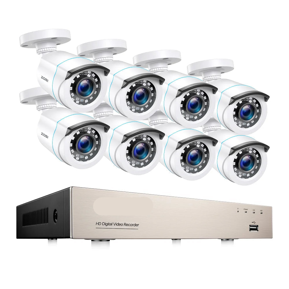 Beveiligingscamera - Draadloze Camera - Camerabewaking - Buiten Camera met Nachtzicht - 1080P Full HD - 4 Stuks Bullet Outdoor & Indoor - IP66 Weerbestendig - H.265+ – 8 Kanaals - Wit - QUORE