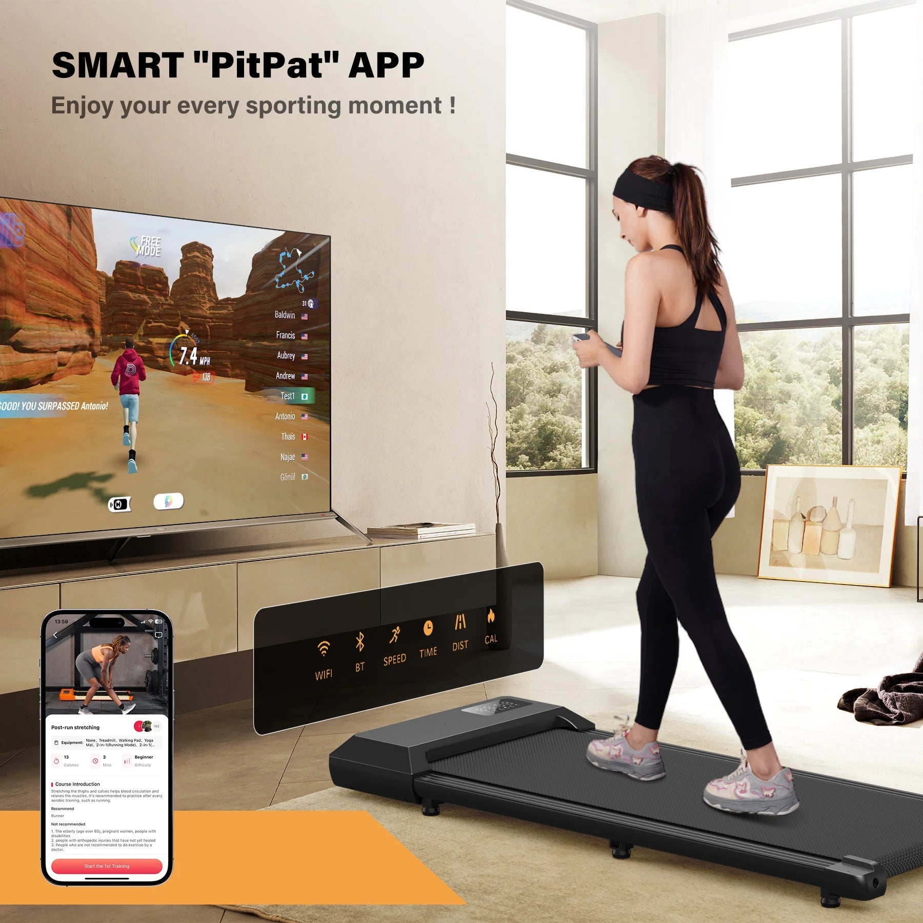 Loopband – Wandelband – Hardloopband – Walking Pad – Treadmill – Stil & Compact – 2,5 PK Motor met Antislip en Schokdemping - QUORE