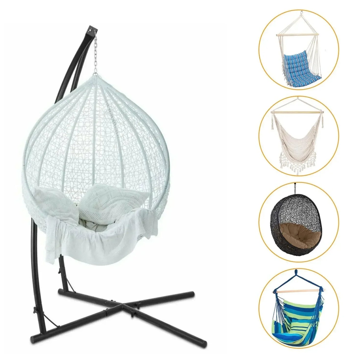 Hangstoel standaard - Hangmatstandaard - Hangmat Frame - Binnen en Buiten –  Verstelbare Hoogte tot 210cm – Stalen Frame met Haak voor Hangstoel of Schommel - Zwart