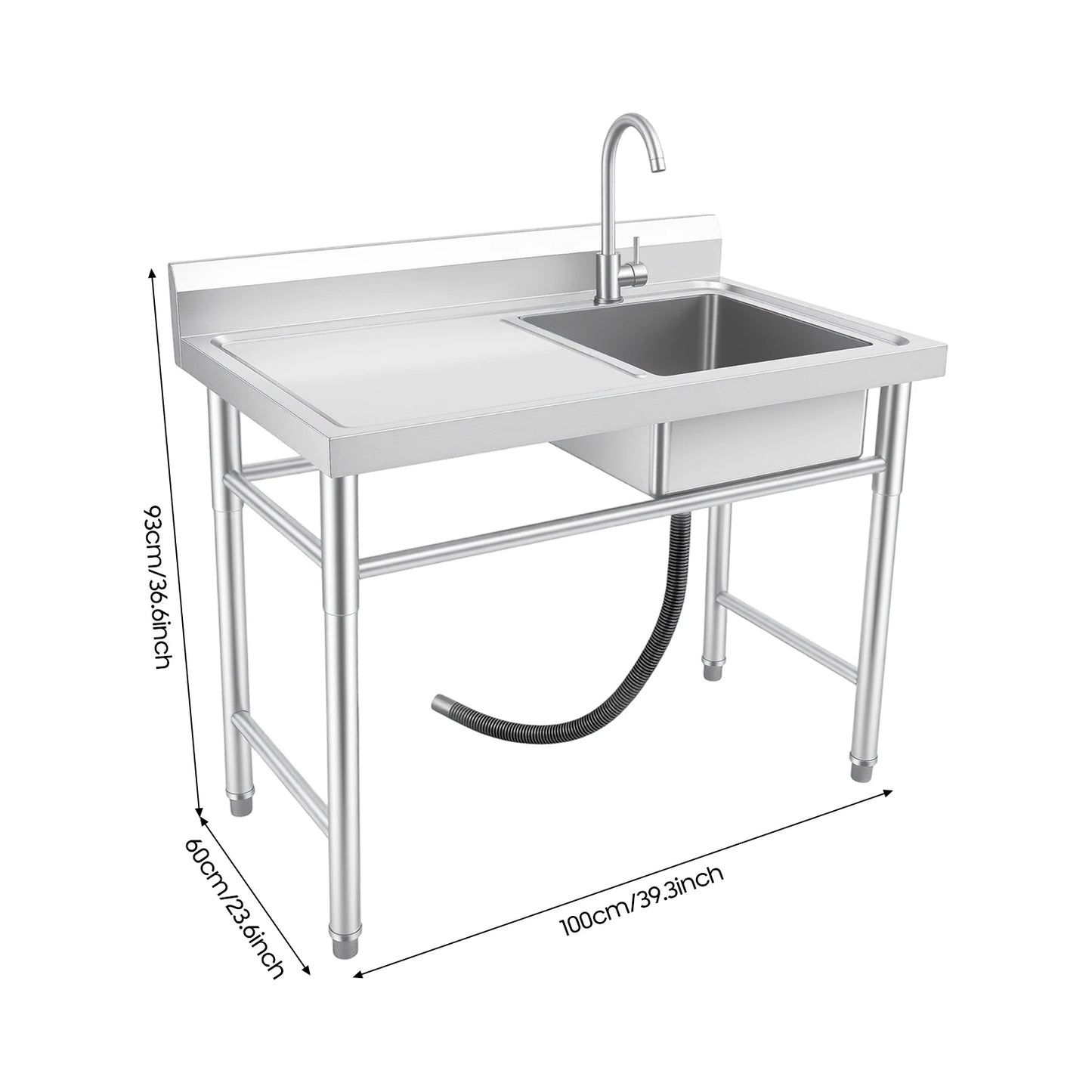 RVS Aanrechtspoelbak – Roestvrijstalen Spoelbak – Inbouwspoelbak – Keukenspoelbak – Werkbankspoelbak – 1 Kraangat – 100x60x93 cm – Duurzaam 201 RVS – Kraan 360° Draaibaar