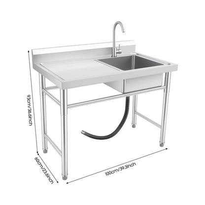RVS Aanrechtspoelbak – Roestvrijstalen Spoelbak – Inbouwspoelbak – Keukenspoelbak – Werkbankspoelbak – 1 Kraangat – 100x60x93 cm – Duurzaam 201 RVS – Kraan 360° Draaibaar