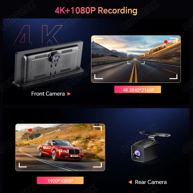 K2 Pro - Dashcam voor Auto - Dashcams - FullHD video - Wifi - Super compact - Parkeermodus - 16:9 - 11.3 inch Scherm - Dubbele Lens Met GPS-kit - Zwart