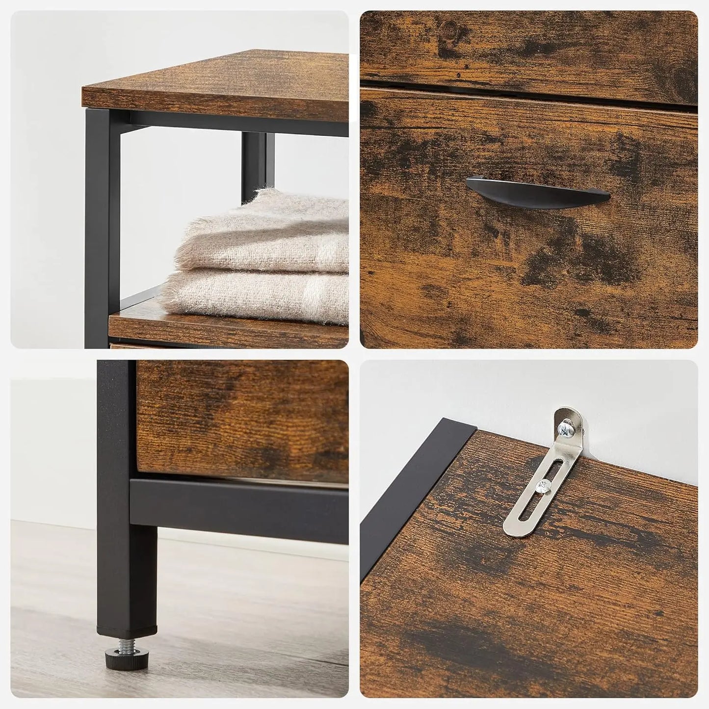 Schoenenkast - Schoenrek - 4 Flappen - 20 Paar Schoenen - Ruimtebesparend - Open Vakken - Accessoires - Verstelbare Voeten - 98.3x30x95cm - Houtplaat - Vinta Breun-Zwart - QUORE