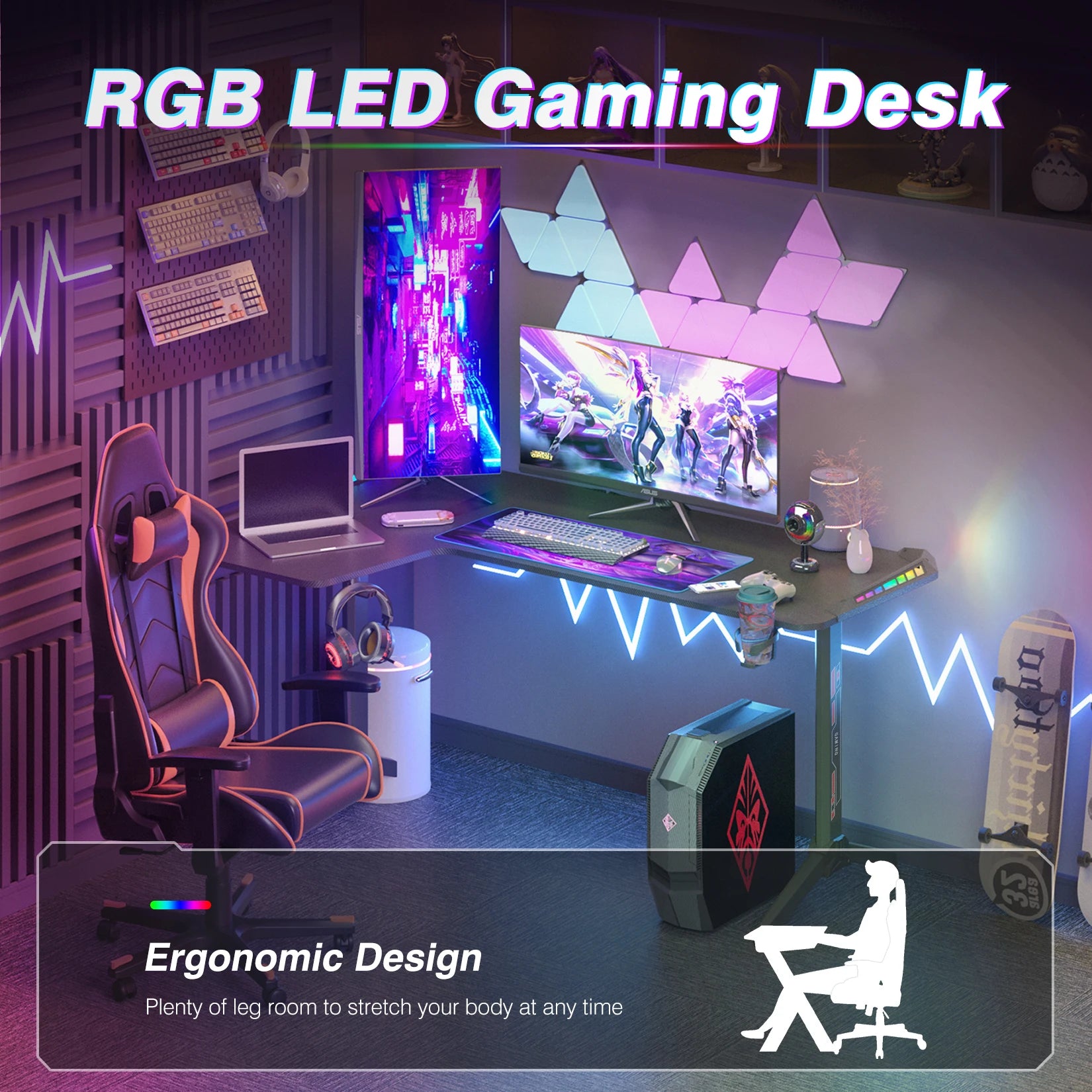 Laptop Computer Bureau - Groot Staand Bureau - Studeer Bureau - Laptop Tafel - Werkstation - Gaming Tafel - L Vorm - Rechts - 60 Inch - Zwart - QUORE