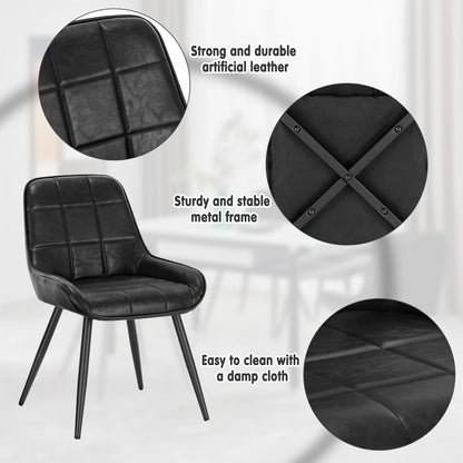 Eetkamerstoelen - Eetstoelen - Keukenstoelen - Set van 4 - Ergonomische Scandinavische Stijl - met Rugleuning - Voor Keuken - Eetgedeelte - Kunstleer Zitje - Metalen Poten - 52 x 51 x 81.5 cm - Zwart