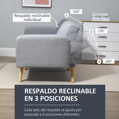 Slaapbank 2-Zits – Verstelbare Sofa Bed met Split-Back Functie – Comfortabele Logeerbed voor Woonkamer - Logeerkamer of Studentenkamer – 173x75x73 cm – Moderne Stijl - Grijze