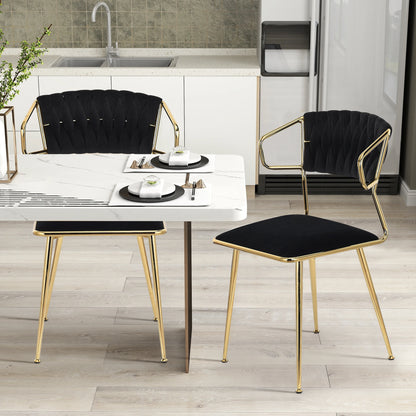 Eetkamerstoelen – Velvet Eetkamerstoelen – Fluwelen Stoelen – Design Stoelen – Luxe Stoelen – Ergonomisch Comfort – Metalen Poot Stabiel - 39 x 50 x 77 cm - Zwart
