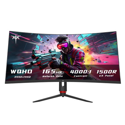 Ultrascherpe Monitor – Ultrawide Scherm – Curved Display – Gaming Monitor – PC Monitor – 34 Inch – 165Hz Verversingssnelheid – WQHD 3440x1440 Resolutie - QUORE