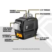 Laser Level - Zelfnivellerend - 12 lijnen - 3D groene laserwaterpas - horizontale en verticale kruislijnen - met automatische zelfnivellering - binnen- en buitengebruik - zonder statief - Zwart