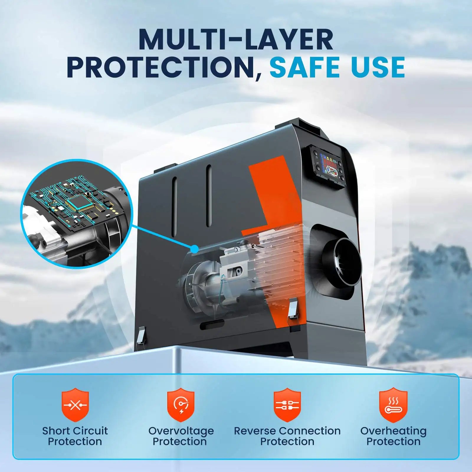 Dieselverwarmer – Diesel kachel – Parkeerverwarmer – 12V luchtverwarmer – Mobiele heater – Snelle opwarming binnen 10 minuten – Stil en energiezuinig met Bluetooth bediening - QUORE