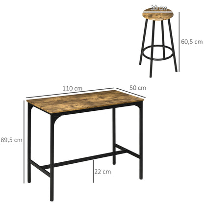 Industriële Barset – Industrieel Barmeubel – Barset Met Krukken – Compacte Barset – Metalen Frame – Duurzaam MDF – Ruimtebesparend Ontwerp