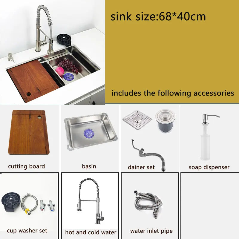 Onderbouw Spoelbak – Keukenspoelbak – Rvs Spoelbak – Enkele Kom – Rechthoekige Waskom – 68x40 cm – 304 Roestvrij Staal – Inclusief Waterval Kraan