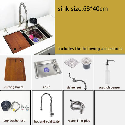 Onderbouw Spoelbak – Keukenspoelbak – Rvs Spoelbak – Enkele Kom – Rechthoekige Waskom – 68x40 cm – 304 Roestvrij Staal – Inclusief Waterval Kraan
