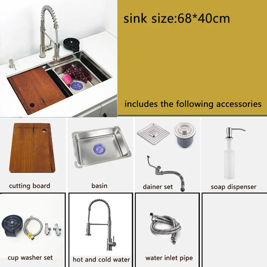 Onderbouw Spoelbak – Keukenspoelbak – Rvs Spoelbak – Enkele Kom – Rechthoekige Waskom – 68x40 cm – 304 Roestvrij Staal – Inclusief Waterval Kraan