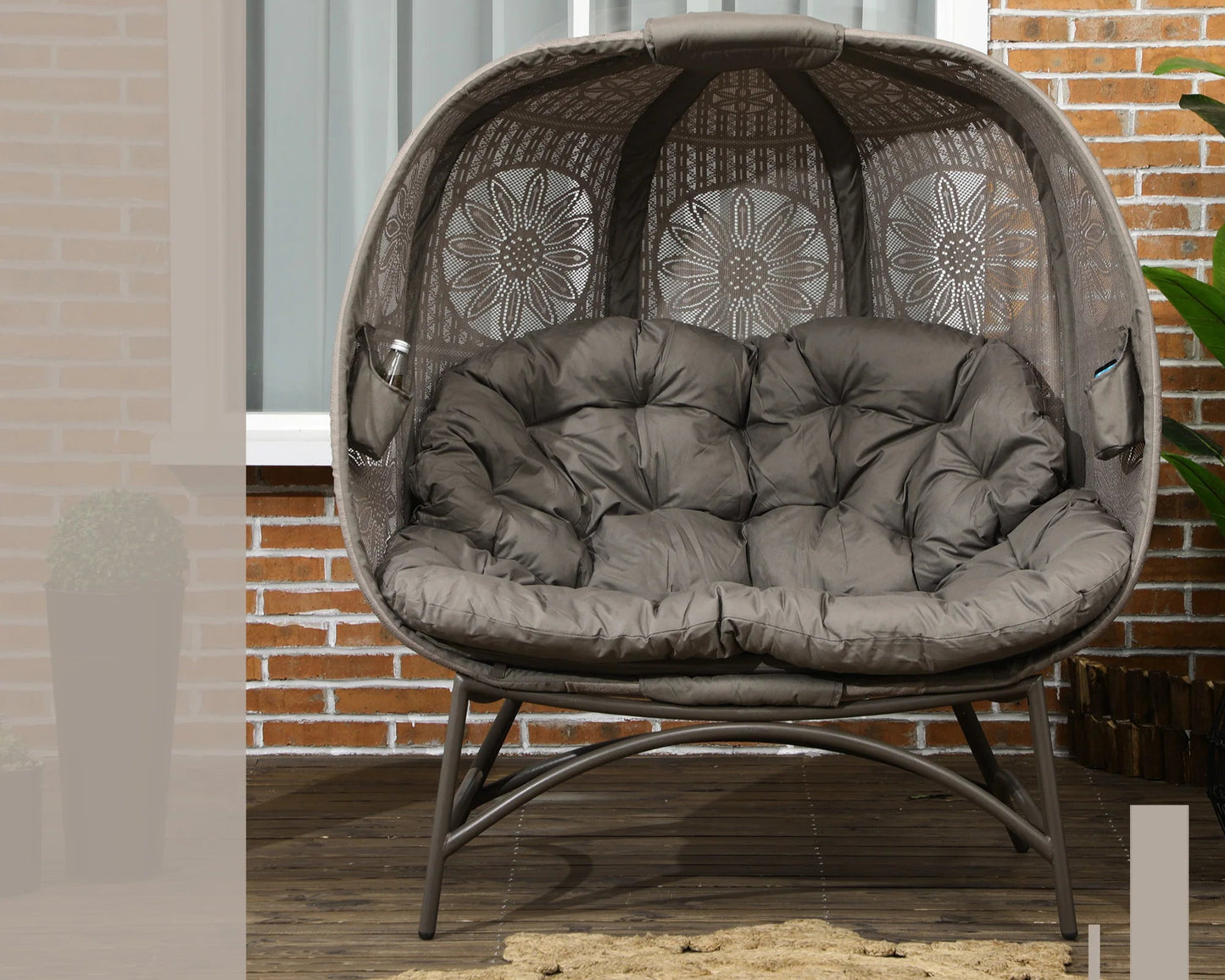 Dubbele Buitenstoel – Loungestoel – Buitenzaastoel – Balkonstoel – Tuinstoel – Inklapbaar Ontwerp – Stevig Stalen Frame