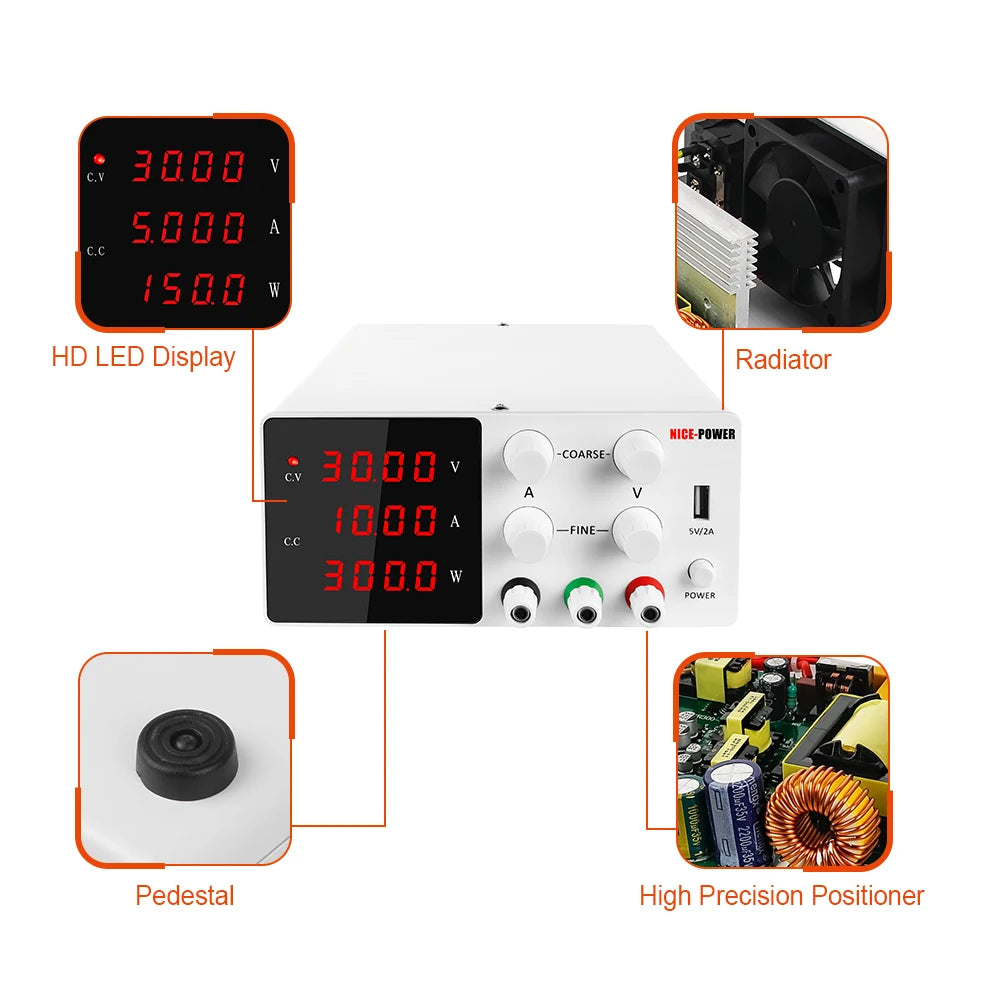 Lab Voeding - DC Voeding - Regelbare Voeding - Voeding - Regelbare Spanningsregelaar - Functie Generator - 30V - 10A - 220V - Voeding Spanningsregelaar - Zwart