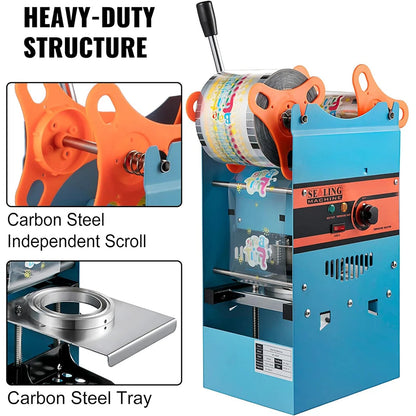 Handmatige Bekersluitmachine - Koolstofstaal en ABS - Maximum 500 Kop/Uur - Voor Drankrestaurants - Drankenfabrieken en Melktheewinkels - 27x27x65 - 220V -  Blauw