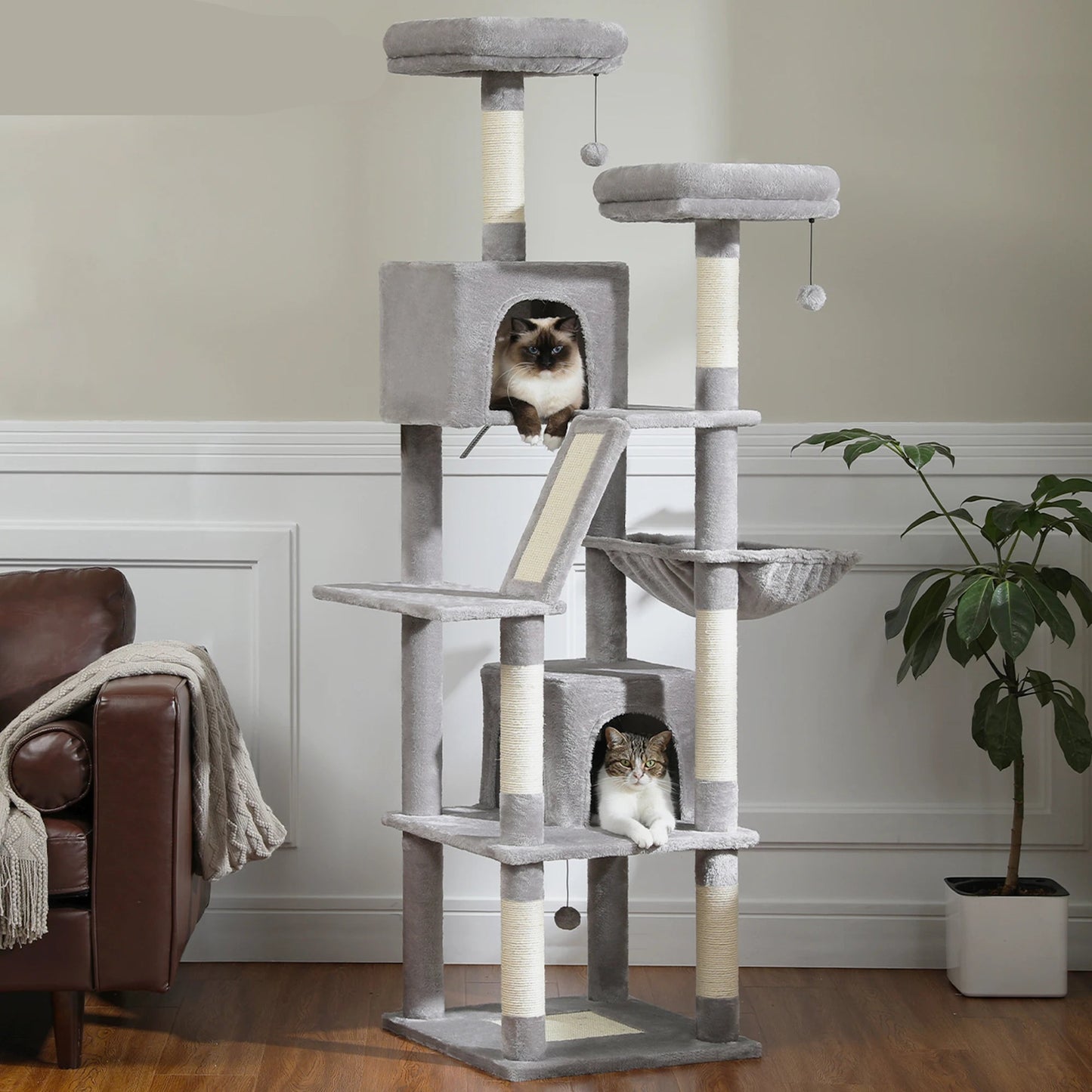 Kattenboom - Kitten Krabpaal - Katten Klimmuur - Sisal Krabpalen - Grote - 184cm Hoog - Meerdere Verdiepingen - Krabpalen - Krabplanken - Arbre a Chat - Hangmatten - Beige