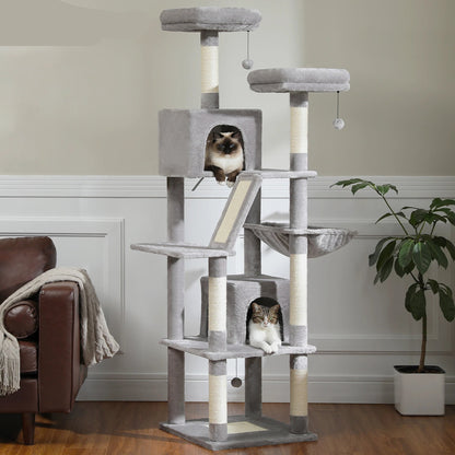 Kattenboom - Kitten Krabpaal - Katten Klimmuur - Sisal Krabpalen - Grote - 180cm Hoog - Meerdere Verdiepingen - Krabpalen - Krabplanken - Arbre a Chat - Hangmatten - Grijs