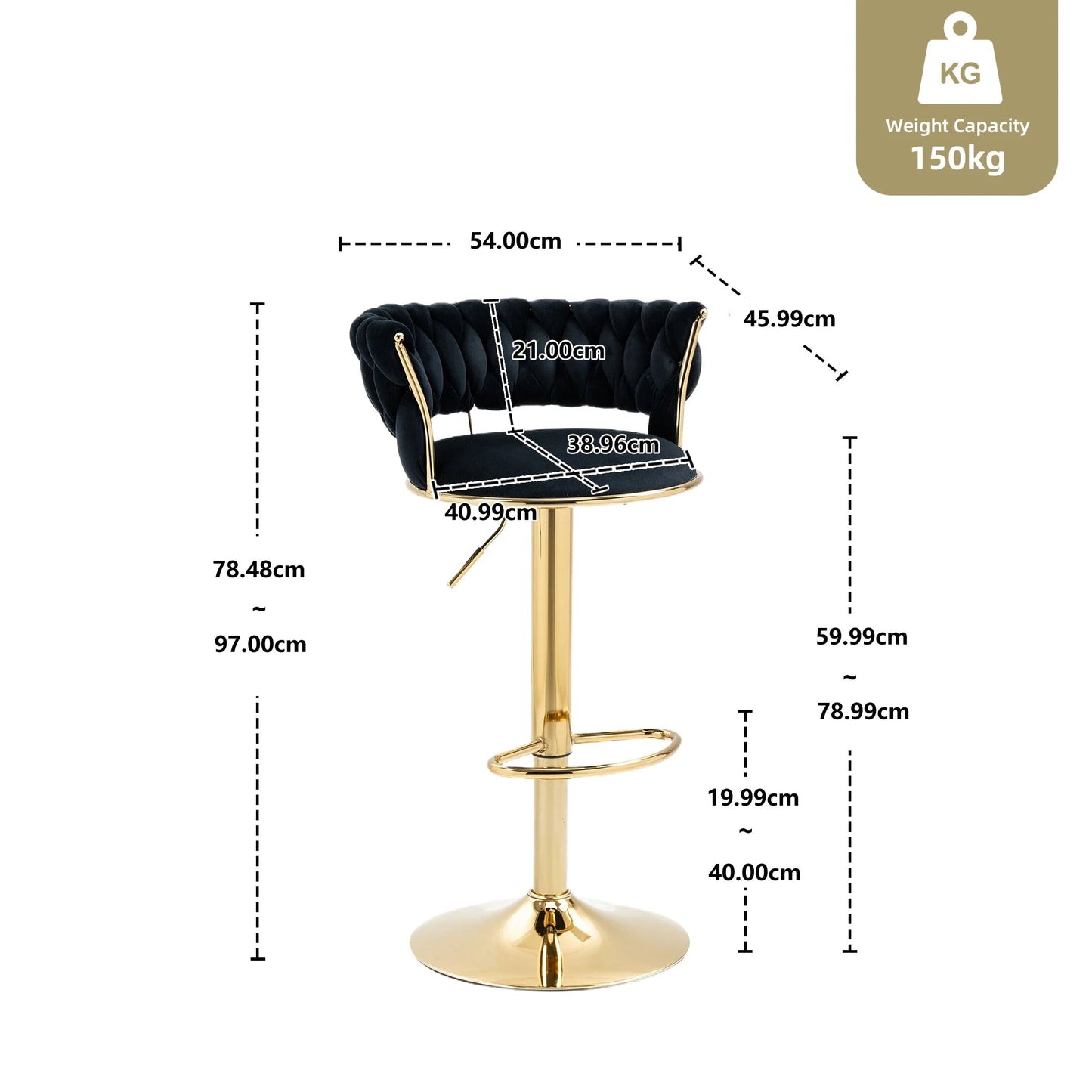 Barkruk – Barstoel – Keukenstoel – Draaistoel – Zithoogte Verstelbaar – Velvet Bekleding – Metalen Frame