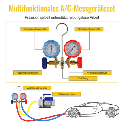 Vacuümpomp - Koelmiddel vacuümpomp - Koelgereedschap - HVAC-koeling - 3CFM - 2-traps - 1/2 pk - met meter - Blauw