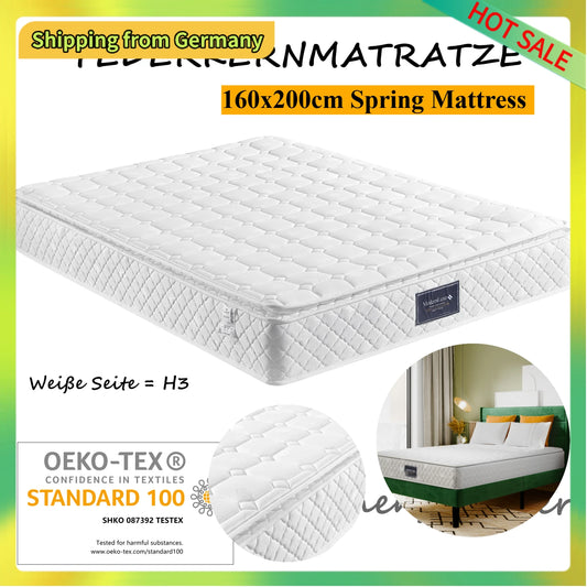 Comanlai 160x200cm Spring Mattress,7 Zones Cold Foam Mattress,H3 Hardness,Quilted Microfiber Cover-Topping,160x200x25cm