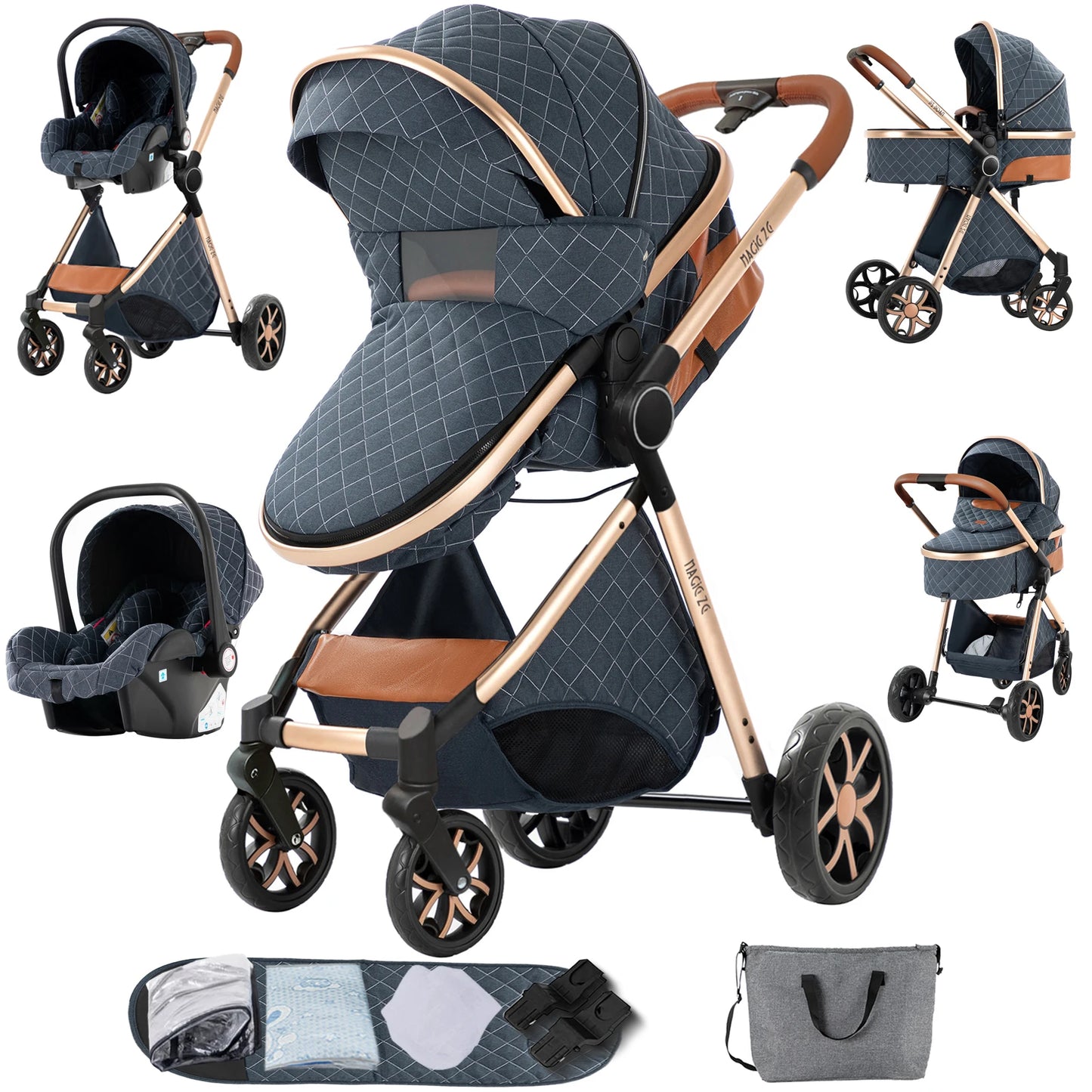 3-in-1 High Landscape Baby Stroller Travel System Bassinet Car Seat Lightweight Frame with One-Hand Folding Feature Baby Items - QUORE