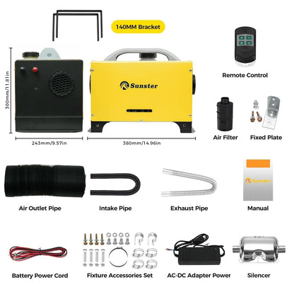 8KW 12V&24V&110-240V All-in-one diesel air heater Car Diesel Parking Air Heater With LCD Switch & Retractable base For Truck RV