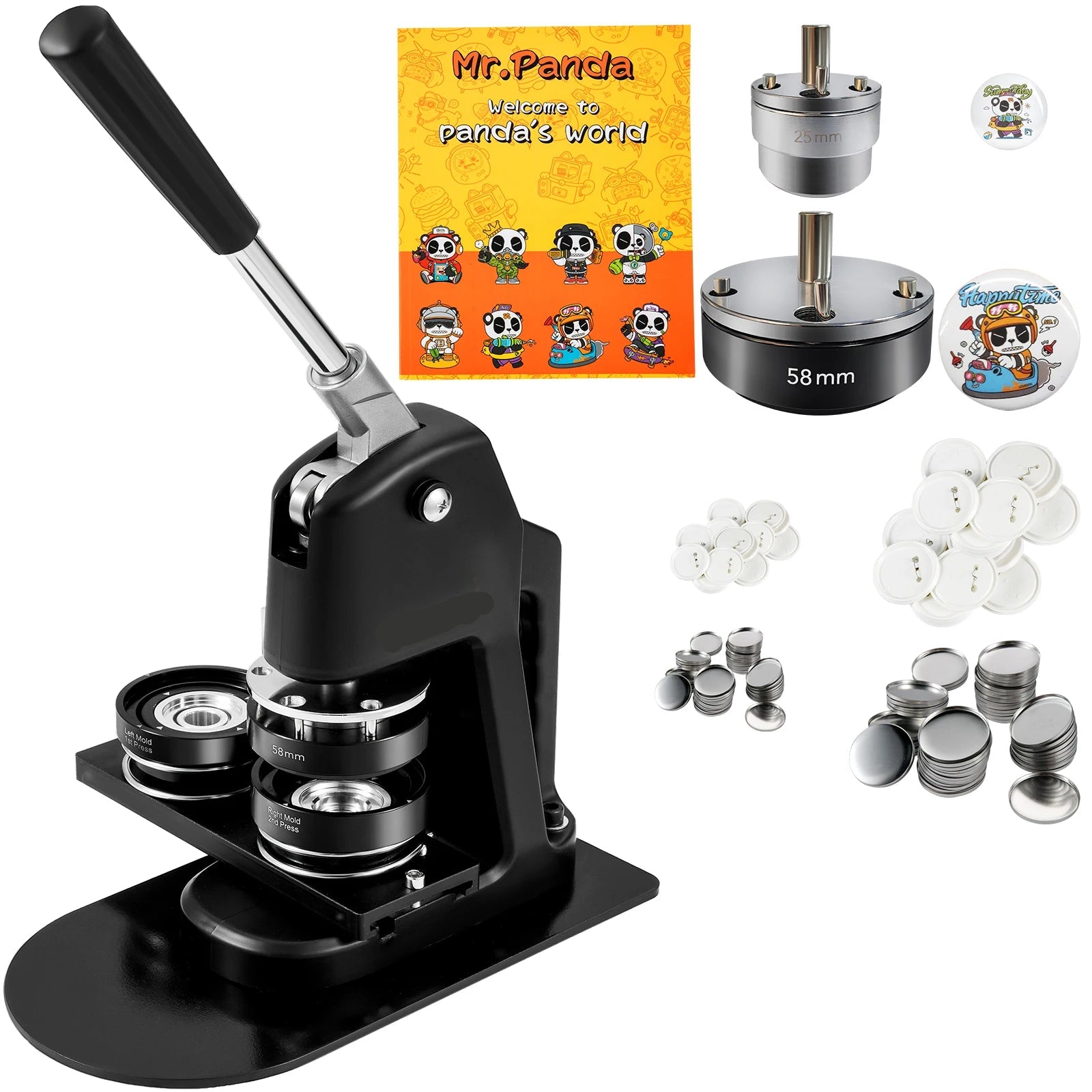 Button Maker - Buttonmachine - Pin Maker - Badge Maker Machine - 25mm & 58mm om Zelf Buttons te Maken - met 500 Gratis Onderdelen - Knopenmakermachine -Zwart - QUORE