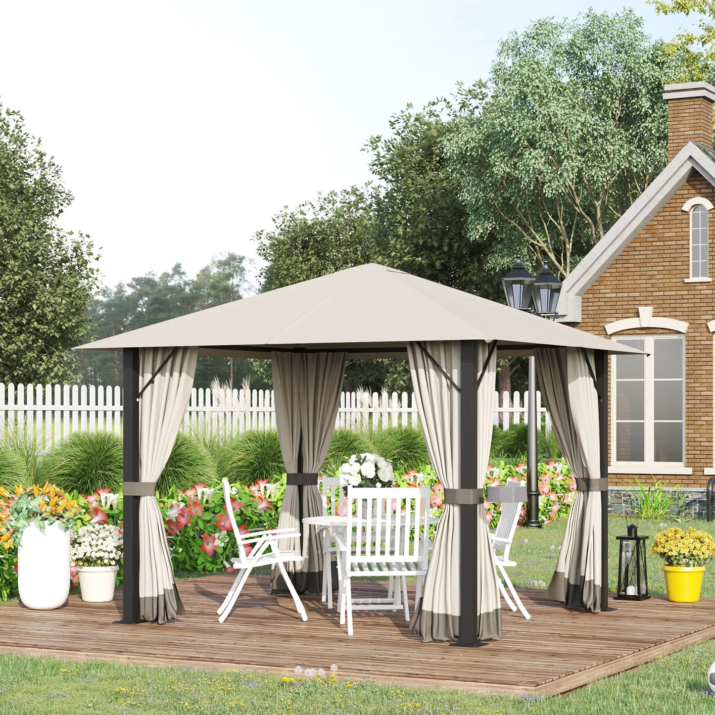 Tuinpaviljoen – Buitenpaviljoen – Terraspaviljoen – Overkapping – Aluminium Frame – Polyester Dak – Ventilatie Aan Alle Zijden - Khaki