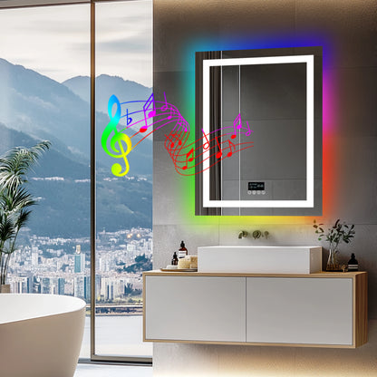 Badkamerspiegel – Spiegel Met Speaker – Led Spiegel – Anti-Fog Spiegel – Frameloos Design – Bluetooth Speaker – Driedelige Ledverlichting - 70x90cm RGB