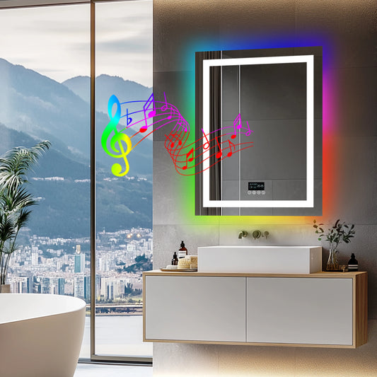Badkamerspiegel – Spiegel Met Speaker – Led Spiegel – Anti-Fog Spiegel – Frameloos Design – Bluetooth Speaker – Driedelige Ledverlichting - 70x90cm RGB