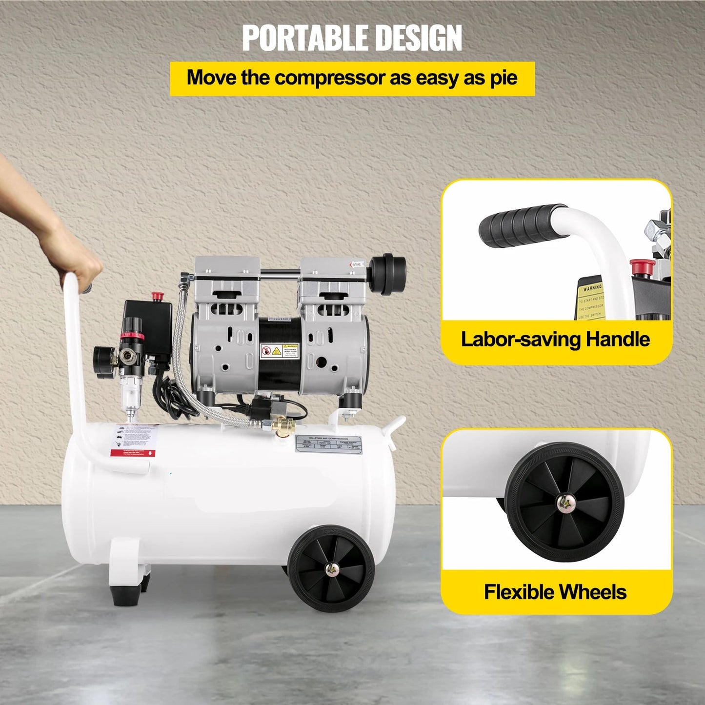 Airpress compressor - Luchtcompressor - Compressor - Stille Compressor - 25L - 1 PK - 750W - Olievrije Compressor met Stalen Tank - Ultra Stil - Draagbare - voor Werkplaats en Thuisgebruik