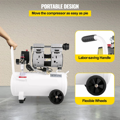 Airpress compressor - Luchtcompressor - Compressor - Stille Compressor - 50L - 1 PK - 750W - Olievrije Compressor met Stalen Tank - Ultra Stil - Draagbare - voor Werkplaats en Thuisgebruik
