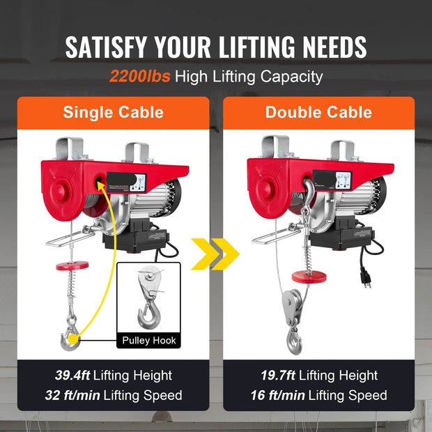 Kabeltakel - Elektrische lier - Elektrische Takel - Hijskraan - Kabeltakel Lier - voor Boot Auto Garage Lift - Draadloos 800kg - Rood