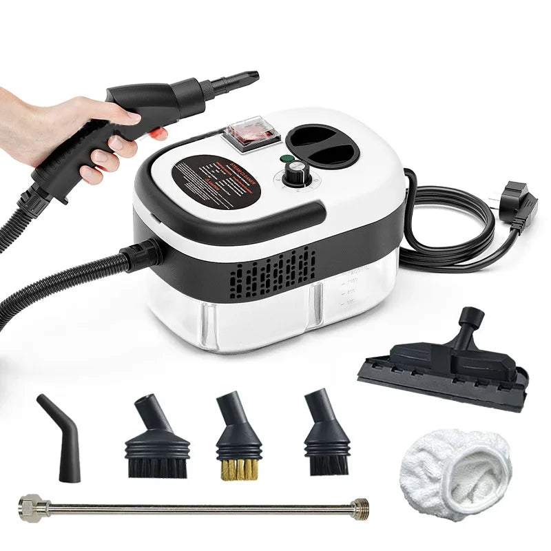Handstoomreiniger – 2500W - Hoge Temperatuur Stoommachine – Voor Keuken - Airco - Auto – 105°C Stoom – Krachtige Reiniging – EU Stekker - Wit en Zwart