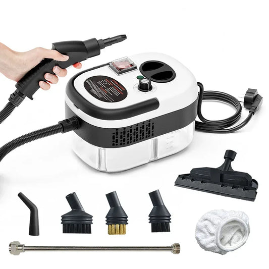 Handstoomreiniger – 2500W - Hoge Temperatuur Stoommachine – Voor Keuken - Airco - Auto – 105°C Stoom – Krachtige Reiniging – EU Stekker - Wit en Zwart