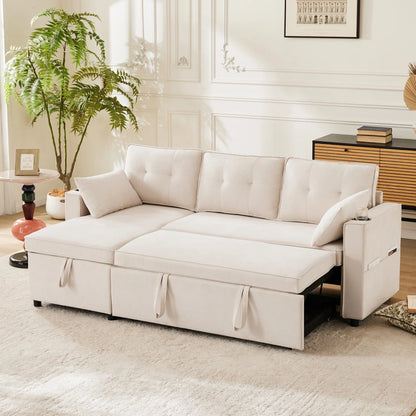 L-vormige Slaapbank – Hoekbank – Bedbank – Slaapbank Met Opbergruimte – 211x130 Cm – Katoen-Linnen Stof – Houten Basis