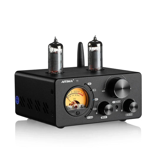 AIYIMA Audio T9 HiFi Bluetooth 5.0 Versterker - Vacuum Tube Amplifier met USB DAC, COAX, OPT & VU Meter - Stereo Amplificator voor Audio Enthousiastelingen - QUORE