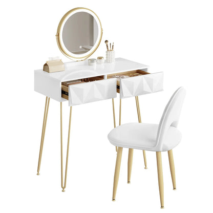 Make-up Tafel Set met 3-Niveau Verstelbare LED Spiegel en Fluwelen Stoel – 80x40 cm – Dressoir voor Slaapkamer – Perfect Cadeau voor Meisjes en Vrouwen
